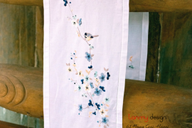 Table runner -blue apricot blossom embroidery